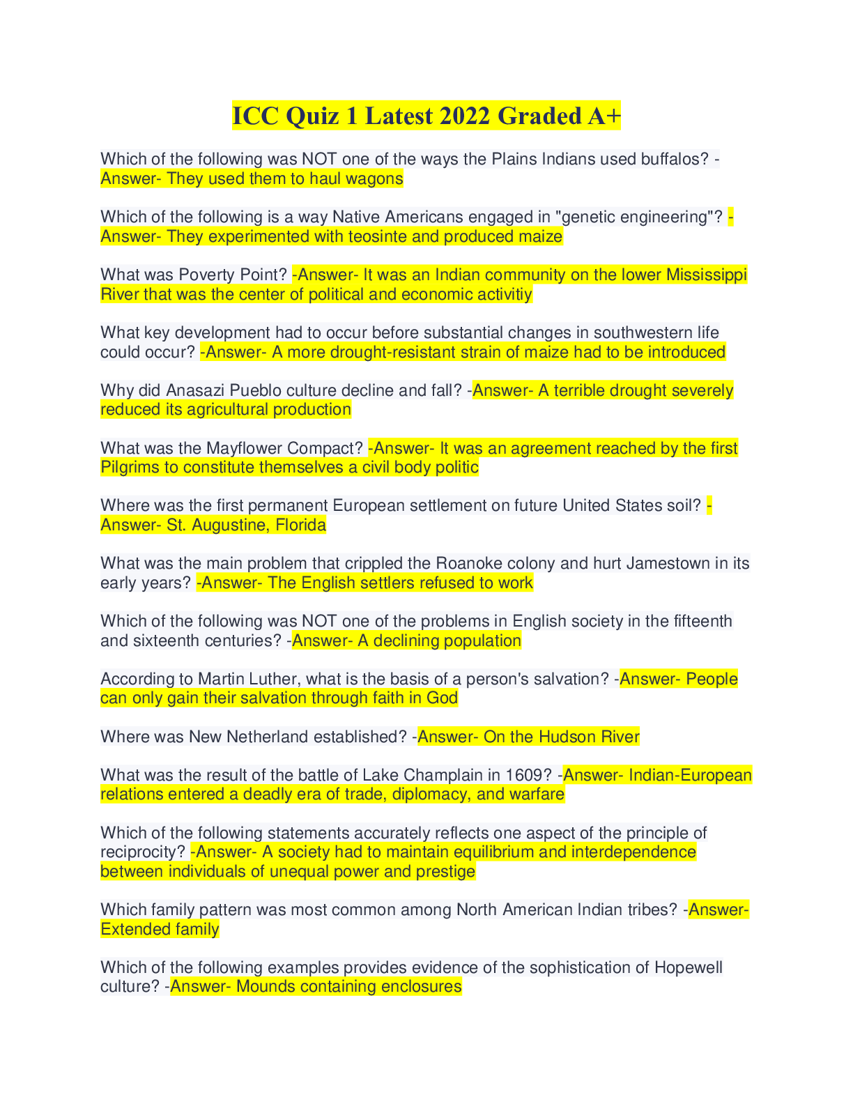 Preview image for ICC Quiz 1 Latest 2022 Graded A+